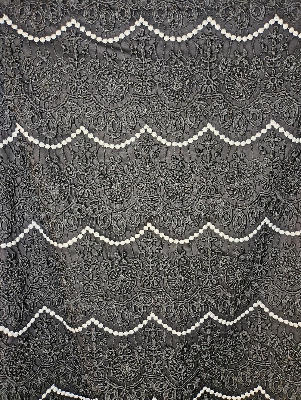 Talbots Black Lace Midi Skirt with White Beaded Chevron Accents - Picture 3 of 5